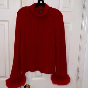 COPY - 100% Cashmere sweater; real fox fur cuffs